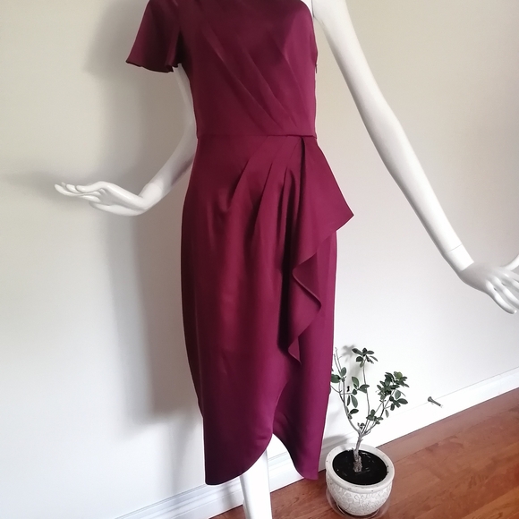 Ted Baker One-Shoulder Burgundy Dress - Picture 5 of 7